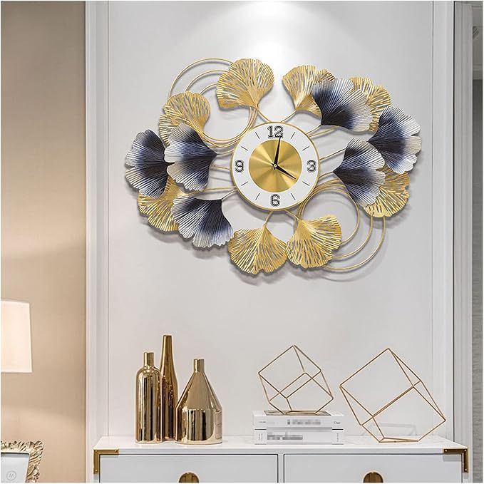 Luxury Gold & Silver Leaf Metal Wall Clock | Modern Decorative Wall Clock for Living Room, Bedroom & Office