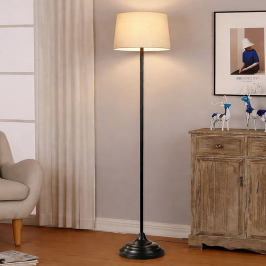 “Luxury Standing Floor Lamp with Red Fabric Shade – Stylish Light for Home Decor & Living Room”