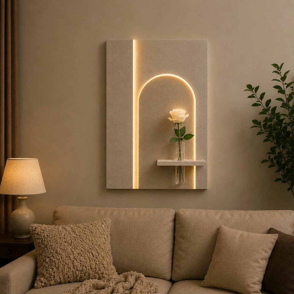 Modern LED Arch Wall Decor with Vase Shelf | Minimalist Wall Art