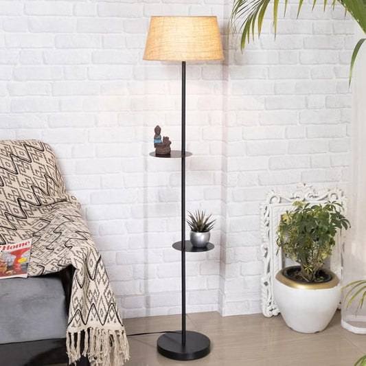 “Modern Floor Lamp with Dual Shelves | Minimalist Standing Lamp with Storage for Living Room & Bedroom”