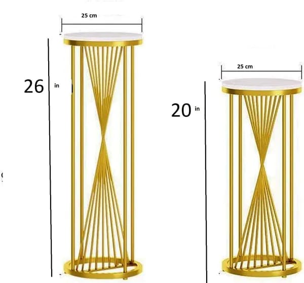 Modern Wooden Top Plant Stand Set with Gold Metal Frame (Set of 2)