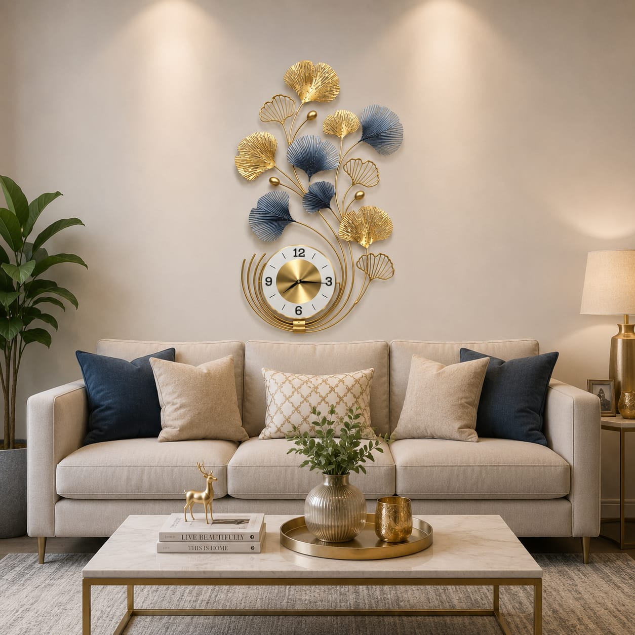 Golden Leaf Metal Wall Clock