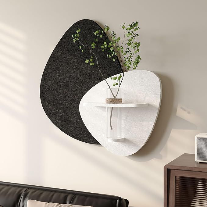 Modern Abstract Wall Art Shelf with Glass Vase Holder | Luxury Decorative Floating Shelf | Contemporary Wall Décor Accent