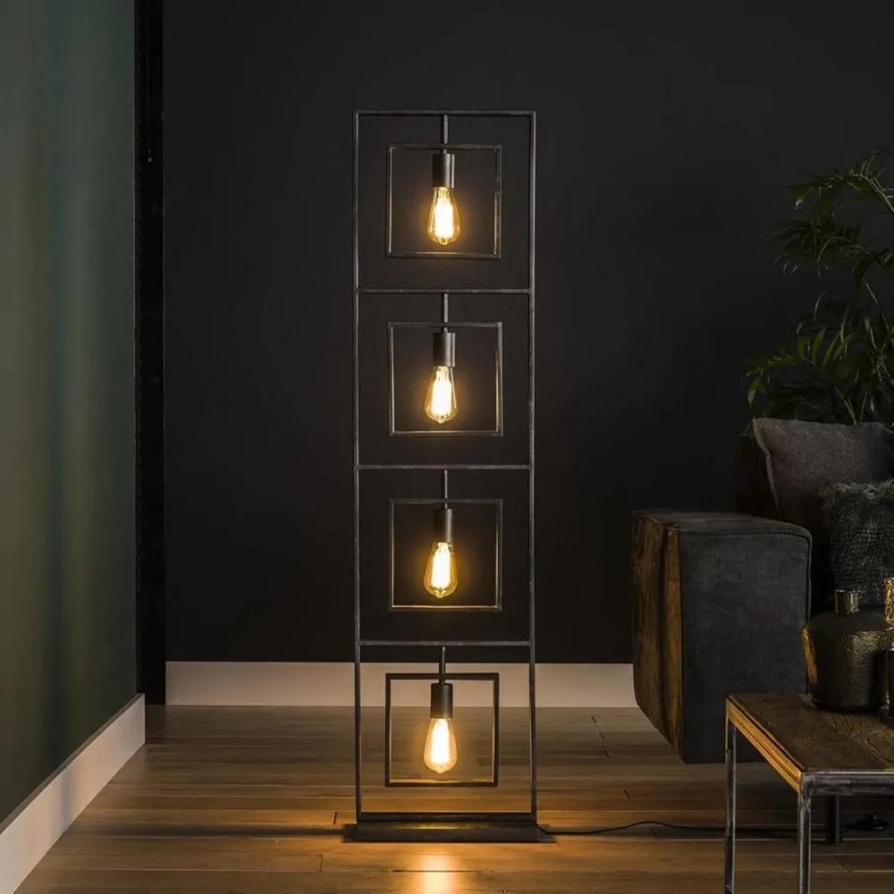 Modern Geometric Floor Lamp with 4 Hanging Lights – Industrial Decorative Standing Lamp