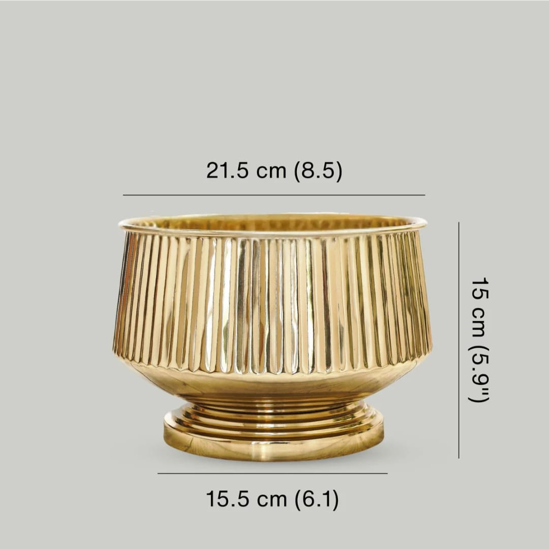 Golden Metal Decorative Planter Pot with Ribbed Design