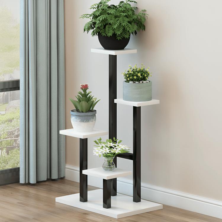 Modern Multi-Tier Plant Stand – 4 Level Indoor Flower Pot Rack (Black & White Design)