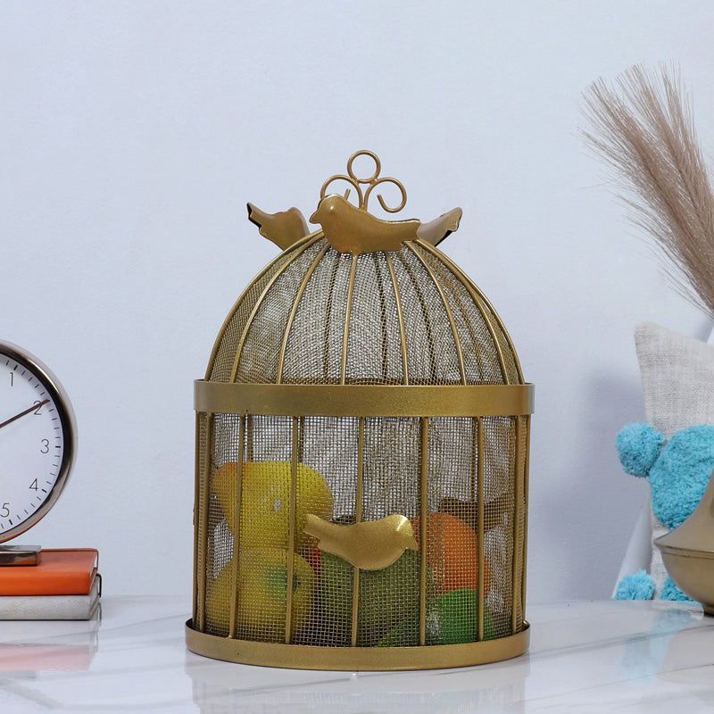 Decorative Gold Bird Cage Storage Basket – 12 Inch