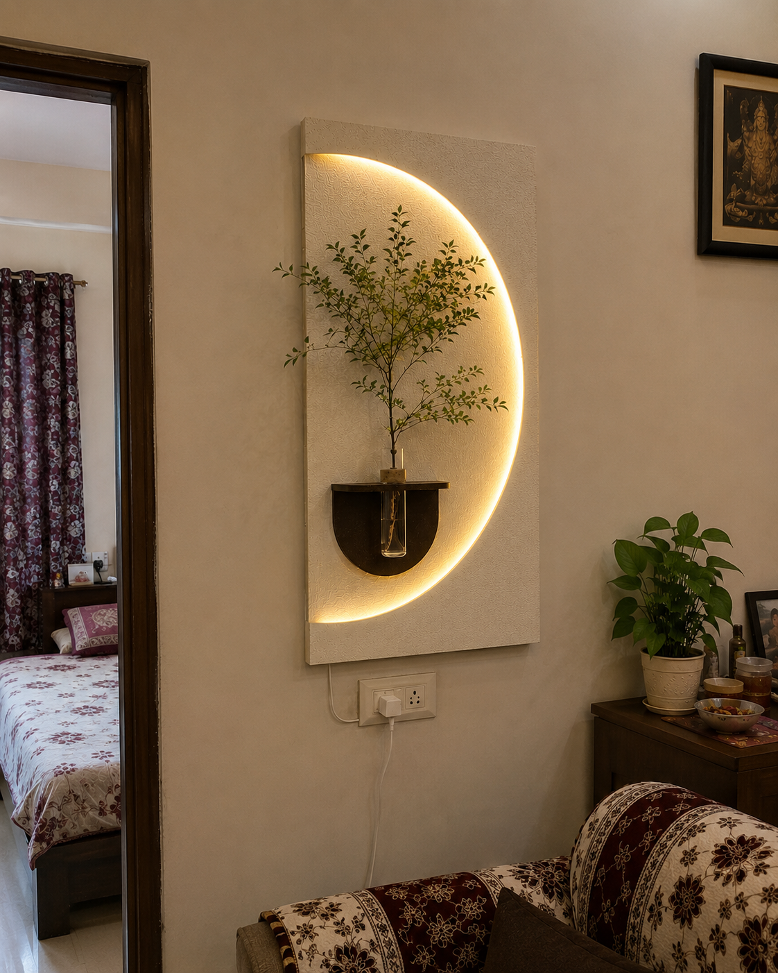 Modern LED Wall Planter Frame with Shelf – Decorative Light Panel for Home & Office