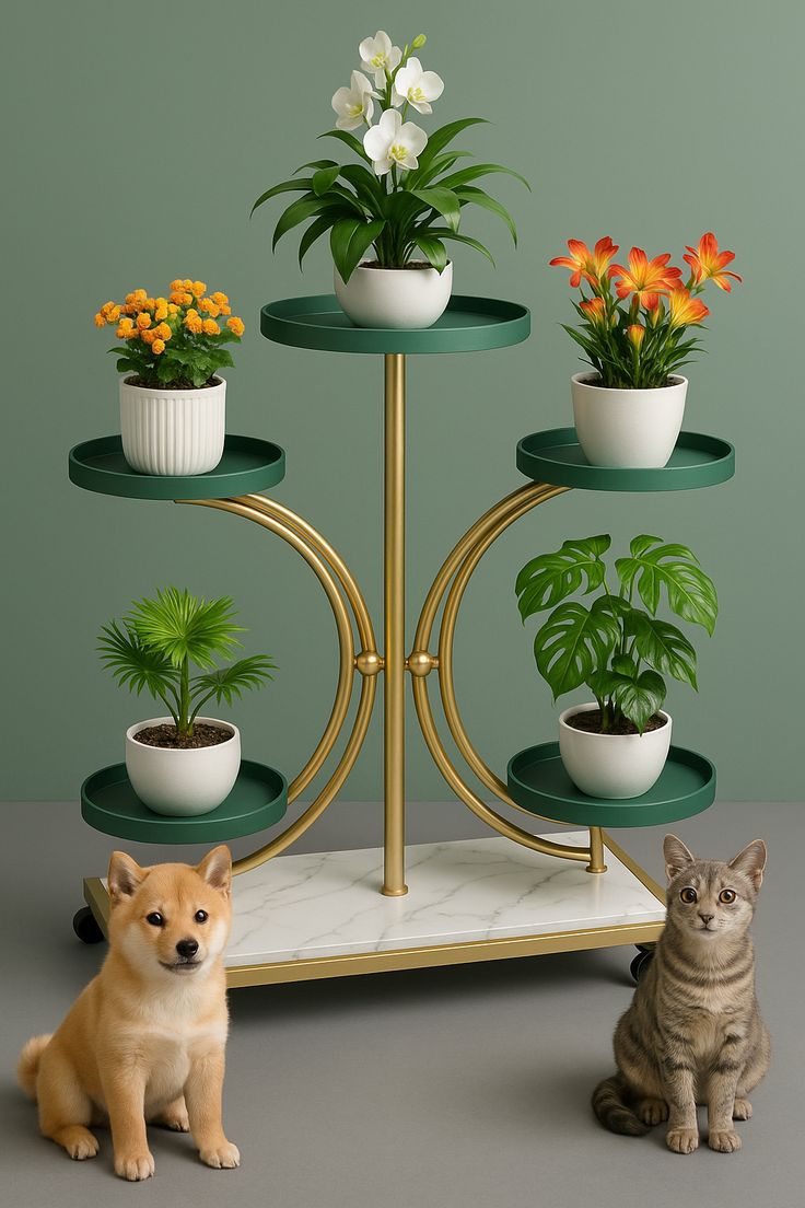 Luxury 5-Tier Gold Plant Stand with Wheels | Modern Decorative Flower Pot Rack | Multi-Level Indoor Plant Display Shelf