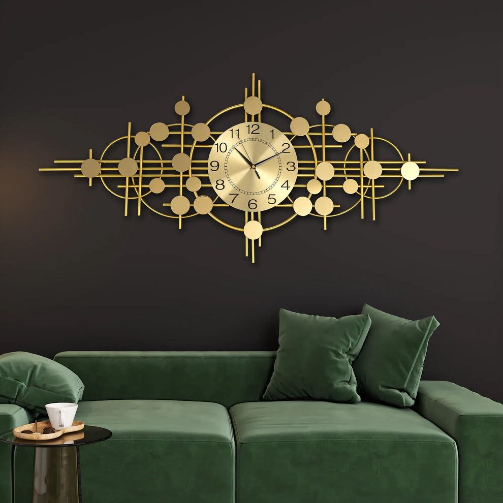 Luxury Gold Metal Wall Clock | Modern Geometric Decorative Wall Clock for Living Room, Bedroom & Office