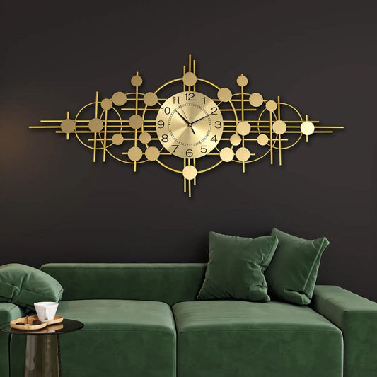 Luxury Gold Metal Wall Clock | Modern Geometric Decorative Wall Clock for Living Room, Bedroom & Office