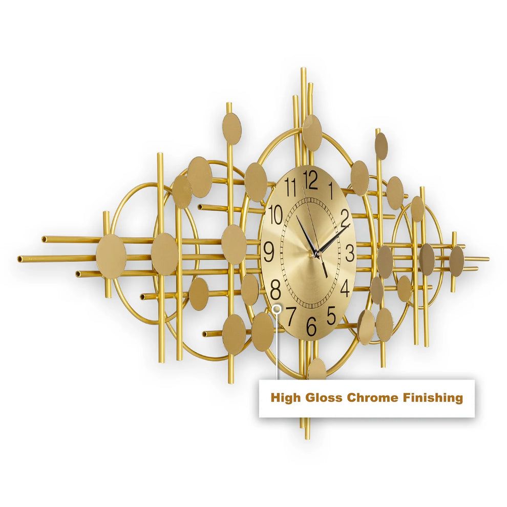 Luxury Gold Metal Wall Clock | Modern Geometric Decorative Wall Clock for Living Room, Bedroom & Office