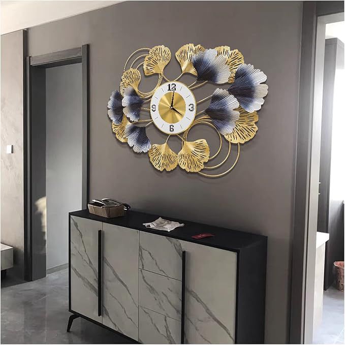 Luxury Gold & Silver Leaf Metal Wall Clock | Modern Decorative Wall Clock for Living Room, Bedroom & Office