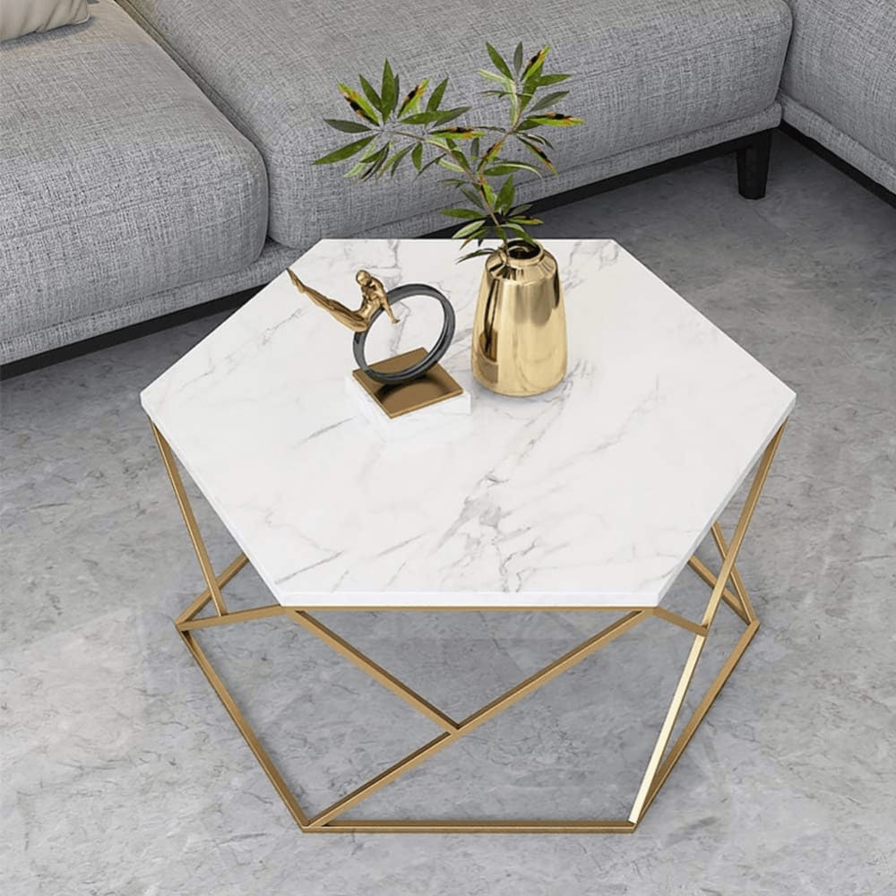 Modern wooden Top Nested Coffee Table Set with Gold Metal Frame (Set of 2)