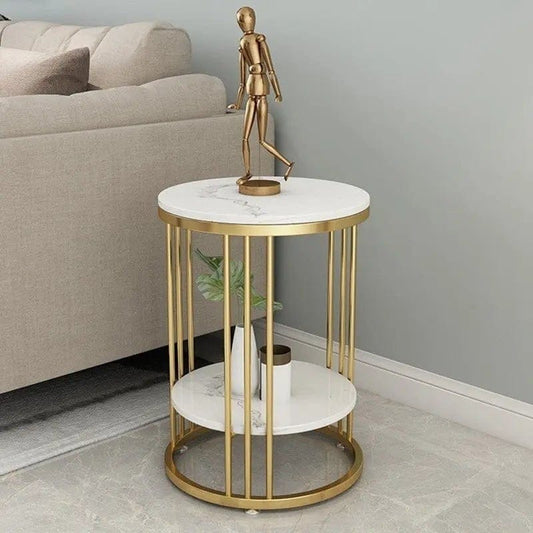 Premium Iron Stand Two Layer Marble wood Side Table