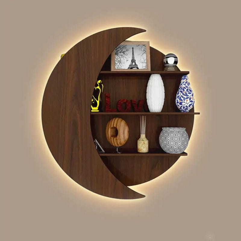 Modern Crescent Moon Wall Shelf – Wooden Decorative Floating Wall Rack for Living Room & Bedroom