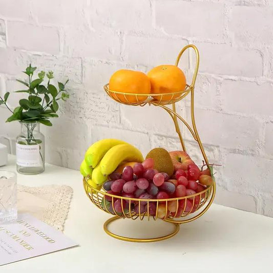 2-Tier Gold Metal Fruit Basket Stand – Kitchen Counter Organizer