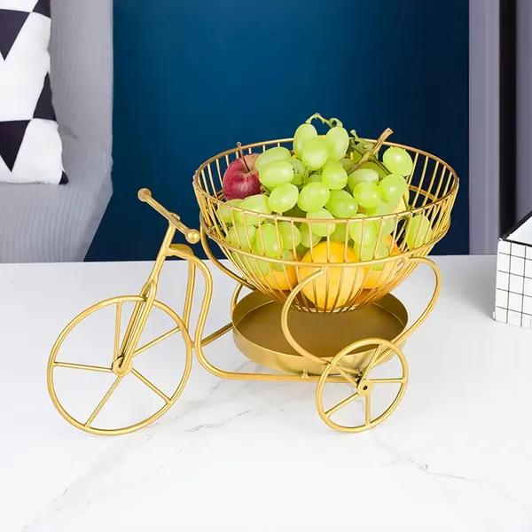 Luxury Gold Bicycle Fruit Basket – Decorative Metal Storage Organizer