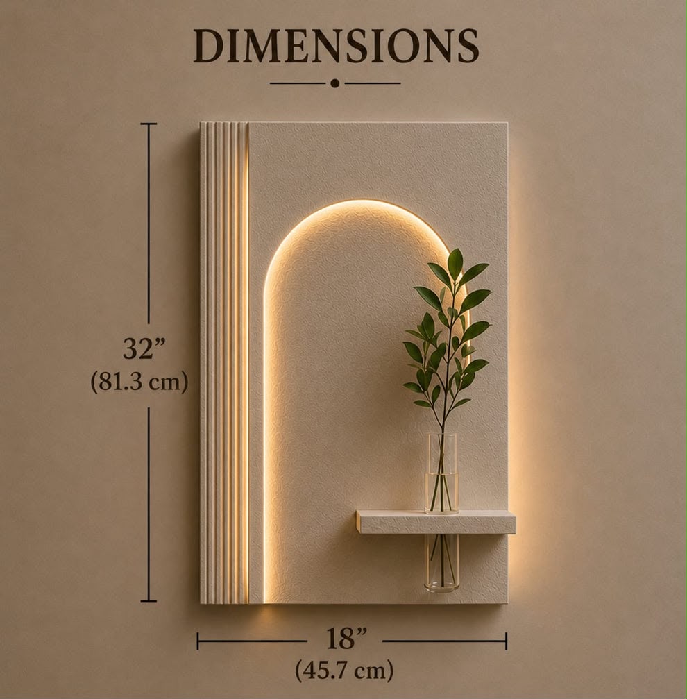 Modern Geometric LED Wall Decor with Wooden Vase Shelf | Contemporary Minimalist Wall Art