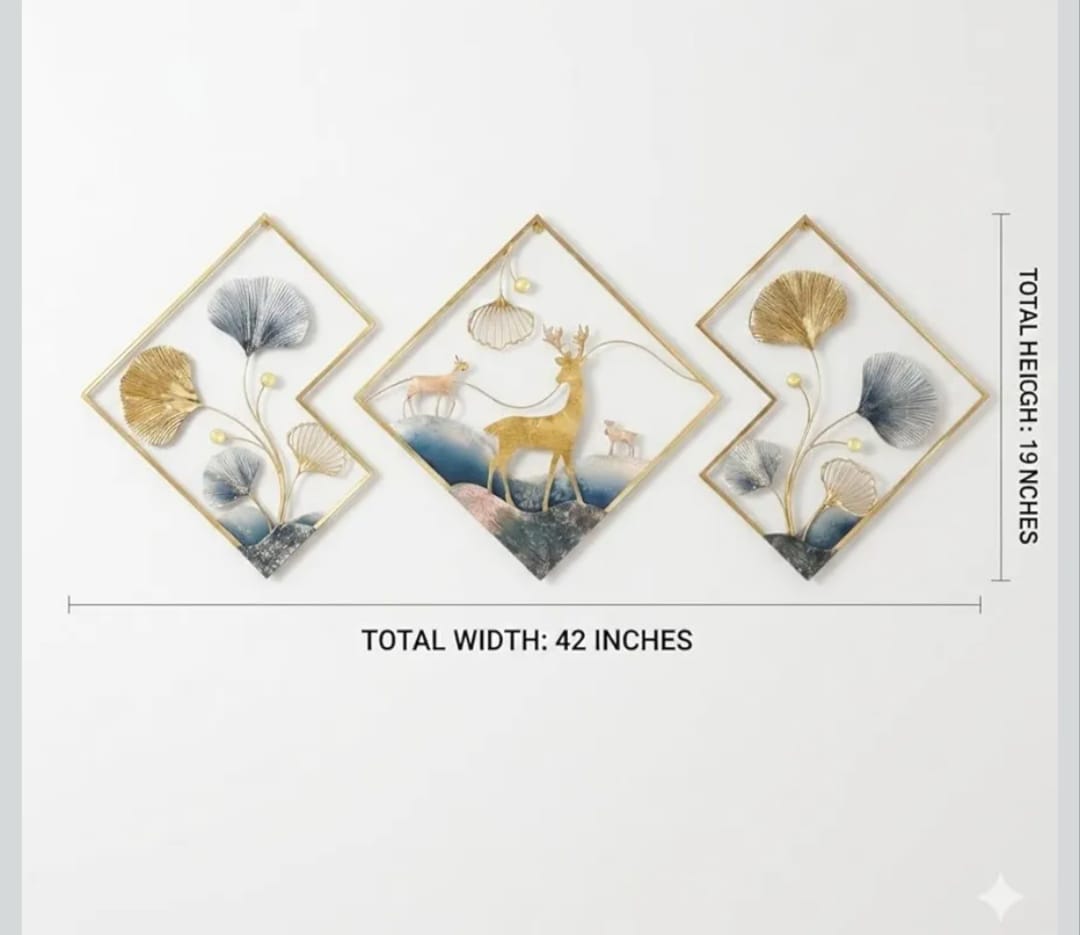 3-Piece Golden Deer Metal Wall Art | Modern Decorative Wall Hanging (42 x 19 Inches)