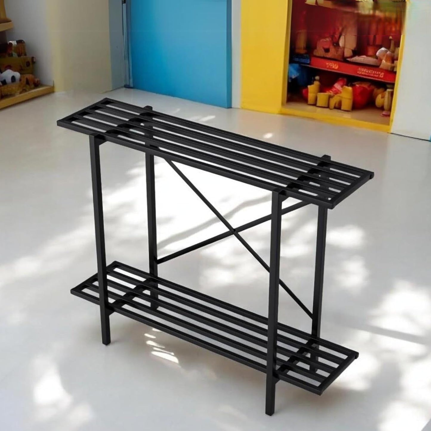 Industrial 2-Tier Metal Plant Stand Shelf | Multi-Purpose Flower Pot Display Rack | Indoor & Outdoor Plant Organizer