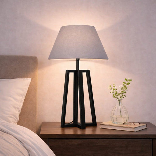 Modern Black Geometric Table Lamp – 24 Inch Bedside Light