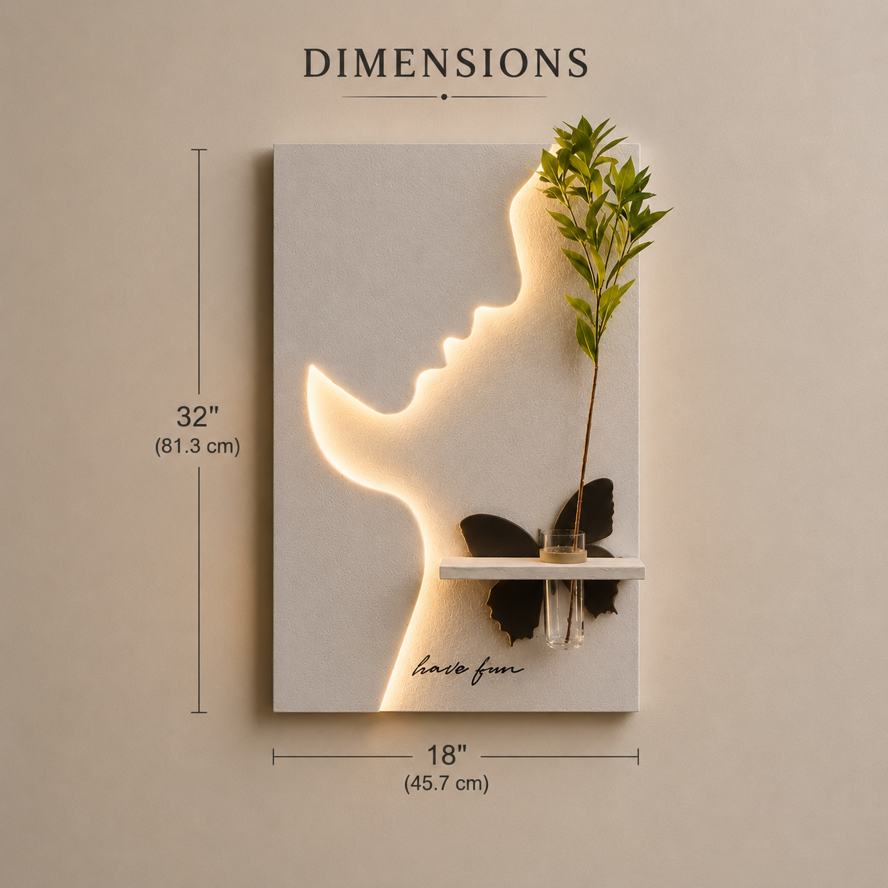 LED Face Silhouette Wall Decor with Rose Vase & Heart Accents