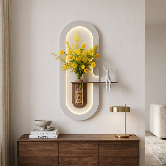 Modern Wall Decor with LED Flower Vase Shelf