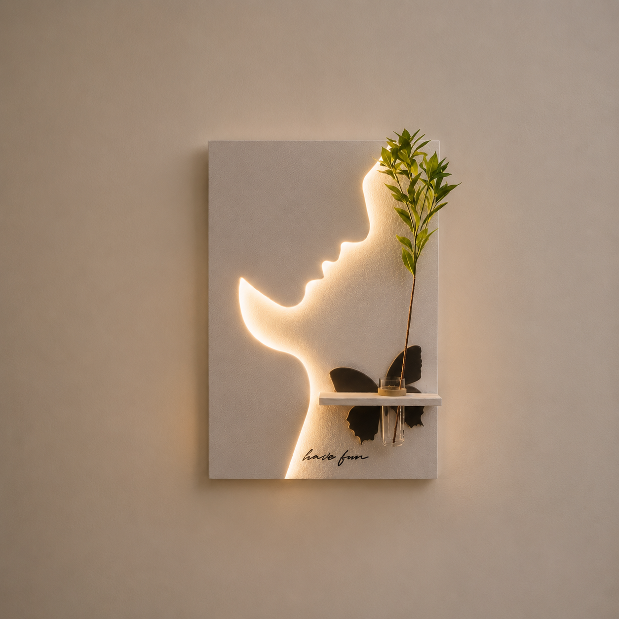 LED Face Silhouette Wall Decor with Rose Vase & Heart Accents